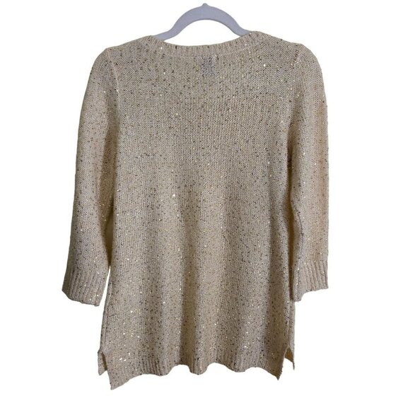 Anne Klein Vintage Golden Beige Sequined 3/4 Sleeve Holiday Sweater Size S - Picture 2 of 5